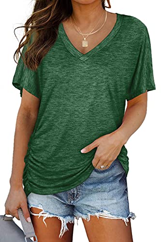 ANFTFH Damen Oberteile Kurzarm Lässiges T-Shirt Einfarbiger Seitenfalten Shirts Damen Sommer Grün S von ANFTFH