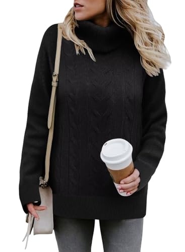 ANFTFH Damen Rollkragenpullover, gerippt, Strickpullover, C-schwarz, Klein von ANFTFH