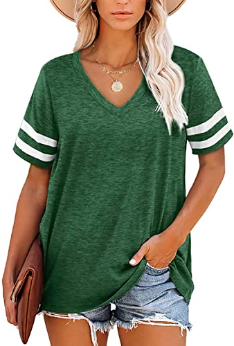 ANFTFH Damen Shirts Kurzarm V-Ausschnitt Sportoberteil Yoga Laufen Freizeit Top T Shirt Grün L von ANFTFH