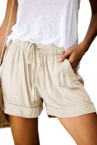 ANFTFH Lässige Damen-Shorts, Sommer, Kordelzug, elastischer Bund, bequeme Shorts mit Taschen, A-Khaki, Klein von ANFTFH