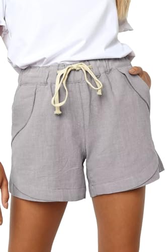 ANFTFH Damen Shorts Sommer High Waist Elastisch Freizeitshorts Kordelzug Kurze Hosen mit Taschen Grau XXL von ANFTFH