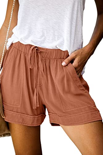 ANFTFH Damenmode Workout Kordelzug Shorts Plus Größe Lounge mit Taschen Orange S von ANFTFH