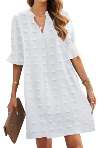 ANFTFH Frauen V-Ausschnitt Halbarm Hemdkleid Elegant Sommer Casual Einfarbig Kurzes Kleid Weiß Pocar XXL ANFTFH Frauen V-Ausschnitt Halbarm Hemdkleid Elegant Sommer Casual Einfarbig Kurzes Kleid Weiß Pocar XXL von ANFTFH