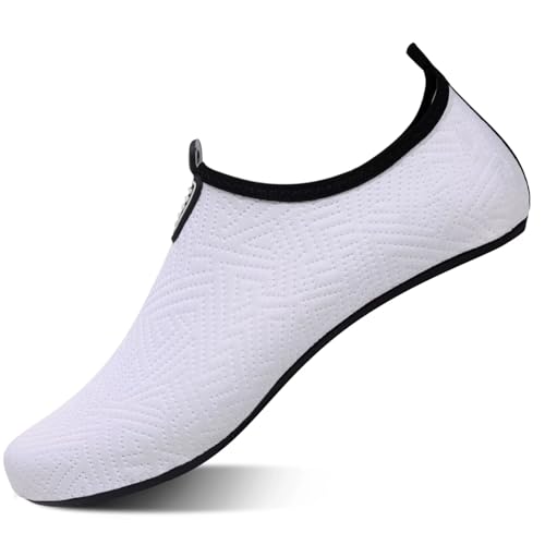 ANFTFH Herren Damen Badeschuhe Wasserschuhe Aquaschuhe Strandschuhe Schnell Trocknend Slip on Breathable Schwimmschuhe Surfschuhe für Beach Pool Surfen Yoga YW White 36/37 EU von ANFTFH