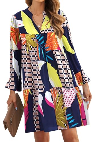 ANFTFH Kleid Damen Langarm V-Ausschnitt Minikleid für Damen Freizeitkleid Elegant Pulloverkleid Damen Weihnachtskleid Partykleid Geometry M von ANFTFH