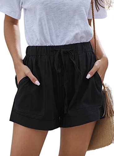 ANFTFH Leinen Hosen Damen | Sommerhose Damen Mit Angesagter Papiertüten Taille | High Waist Hosen | Plus Größe Hosen Für Frauen Schwarz M von ANFTFH