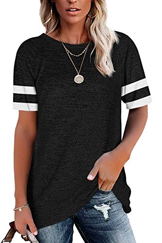 ANFTFH Shirt Kurzarm Damen t Shirts Frauen T-Shirt Rundhalsausschnitt lockeres Oberteil Kurzarm Tops Basic+t+Shirt Schwarz M von ANFTFH