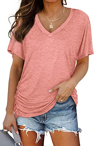 ANFTFH Shirts Damen Sommer Einfarbiges Kurzärmliges Oberteil Lässiges T-Shirt mit entspannter Passform Rosa L von ANFTFH