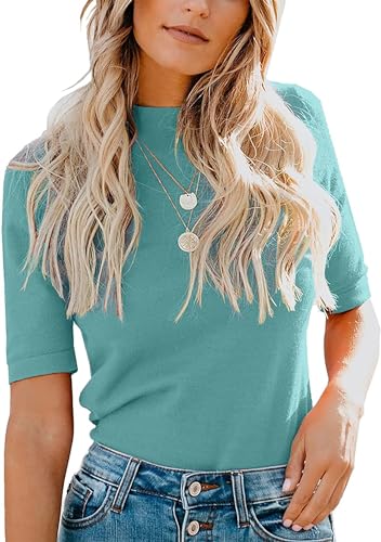 ANFTFH Sommerhemden für Frauen Frühlingsmode Womens Casual Tops Mock Hals Kurzarm Blusen Hellgrün XL von ANFTFH