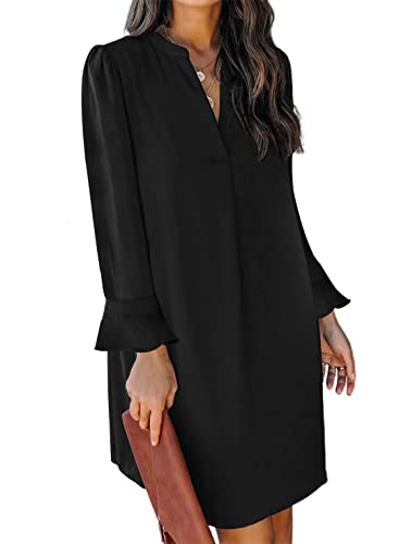 ANFTFH V-Ausschnitt Langarm Kleid Frauen V-Ausschnitt Langarm Frühling Herbst Mini Kleid Atmungsaktive Weiche Hautfreundliche Bequeme Tunika Kleid Schwarz XL ANFTFH V-Ausschnitt Langarm Kleid Frauen V-Ausschnitt Langarm Frühling Herbst Mini Kleid Atmungsaktive Weiche Hautfreundliche Bequeme Tunika Kleid Schwarz XL von ANFTFH