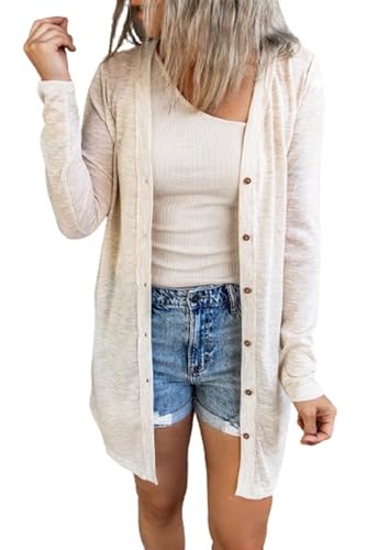 ANFTFH cardigan damen elegant frühlingsjacke dünne leichter Strandjacke strickweste damen Beige M von ANFTFH