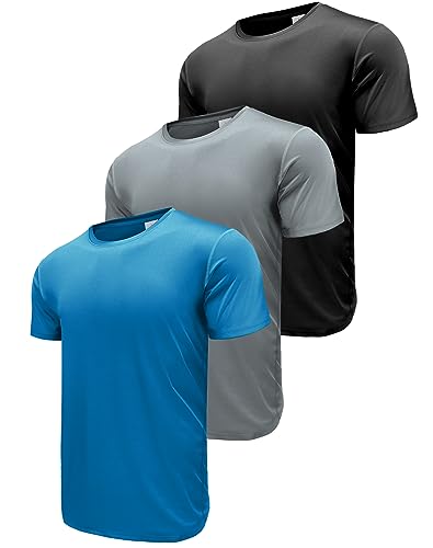 3er Pack Sport Tshirts Herren, Kurzarm Schnelltrocknend Atmungsaktiv Funktionsshirt Laufshirt, Sommer Sport Shirt Männer Sportshirt Fitness Shirt Trainingsshirt Running Shirts Black/Grey/Blue-3PA2-M von ANGEL CITIZ