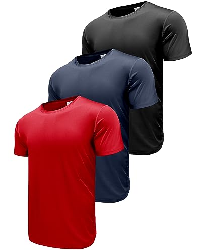 3er Pack Sport Tshirts Herren Kurzarm T-Shirts Funktionsshirt Laufshirt Schnelltrocknend Atmungsaktive Sport Shirt Fitnessshirt Trainingsshirt für Running Workout Bodybuilding Black/Navy/Red-3PA5-M von ANGEL CITIZ