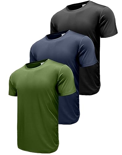 3er Pack T Shirt für Herren, Sport Tshirts Herren Laufshirt Kurzarm T-Shirt Funktionsshirt Atmungsaktiv Kurzarmshirt Sports Shirt Trainingsshirt Fitnessshirt für Männer Black/Navy/Army Green-3PA4-M von ANGEL CITIZ