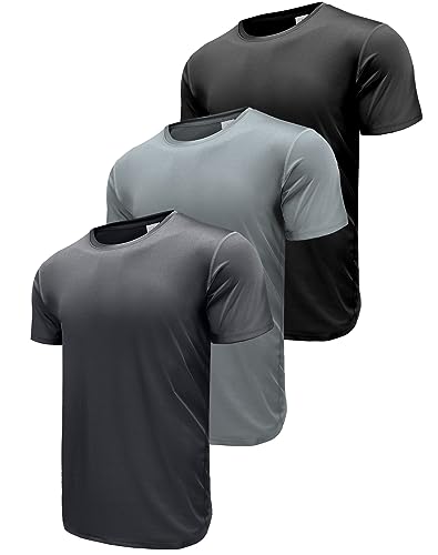 Herren 3er Pack Sport Tshirts Funktionsshirt Laufshirt Kurzarm T-Shirts UPF 50+ Schnelltrocknend Atmungsaktiv Sport Shirt Männer Sportshirt Herren Kurzarm Trainingsshirt Black/Grey/Dark Grey-3PA6-M von ANGEL CITIZ