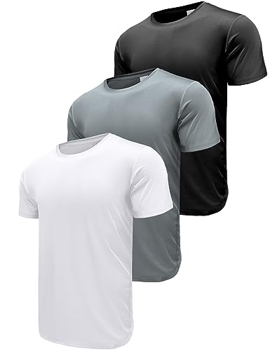 3er Pack Sport Tshirts Herren Funktionsshirt Laufshirt Kurzarm Schnelltrocknend Atmungsaktiv Sport Shirt Männer Sportshirt Herren Kurzarm Fitnessshirt Trainingsshirt Black/White/Grey-3PA1-M von ANGEL CITIZ