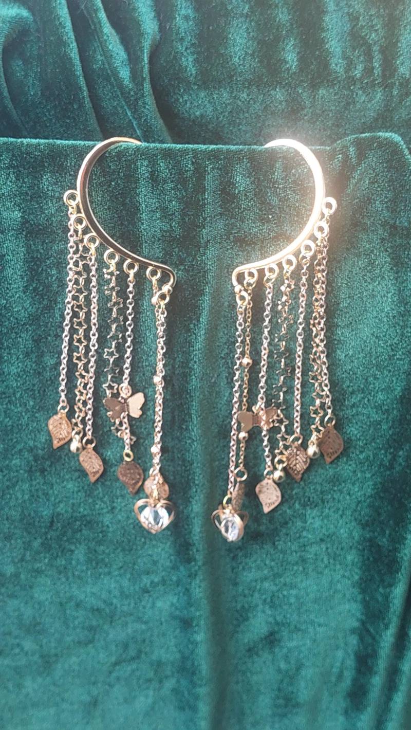 Waldfee Ohrclips | Goldene Ketten-Ohrringe Mit Blättern, Sternen & Schmetterlingen Handgemachter Ohrschmuck Ohne Piercing, Fairy Geschenk von ANGELENADE