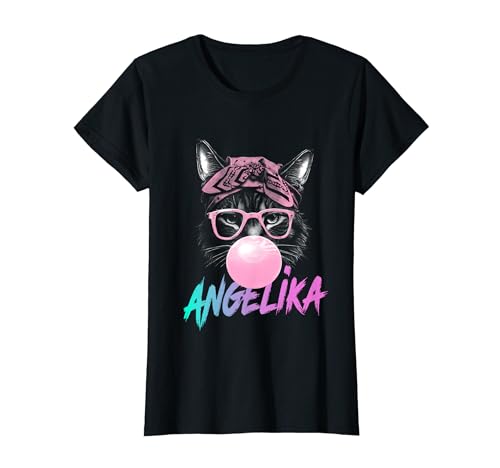 ANGELIKA - Schöner Mädchen Name mit niedlicher Katze T-Shirt von ANGELIKA Tochter Enkel Geburtstag Geschenkideen