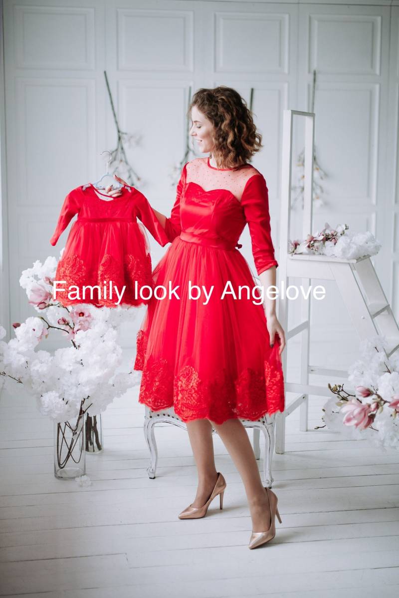 Mädchenkleid Rote Spitze Weihnachtsparty Kleid von ANGELOVEStore