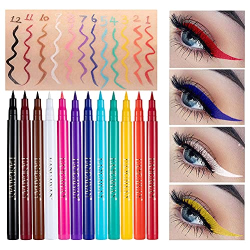 12 Farben, Wischfest, Schnell Trocknend, Matt, Flüssiger Eyeliner-Stift für Hochzeit, Party, Cosplay, Augen-Make-up, Hohe Farbwiedergabe, Wischfrei, Schneller Make-up-Entferner, von ANGGREK