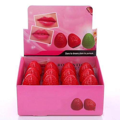 24 Stück Lippenbalsam in Erdbeerform, Langanhaltende Feuchtigkeitsspendende Lippenpflanzenextrakte, Schönes Erdbeersorbet, Lippenpflegeprodukte, Lippenbutter für Frauen und von ANGGREK
