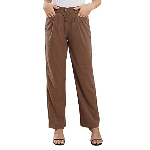 ANGGREK Cordhose Damen Hohe Taille Knopfleiste Reißverschluss Corduroy Elegante Hosen mit Taschen,Dunkelbraun,XXL von ANGGREK