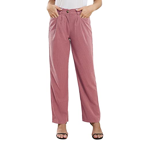 ANGGREK Cordhose Damen Hohe Taille Knopfleiste Reißverschluss Corduroy Elegante Hosen mit Taschen,Rosa,XL von ANGGREK