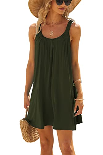 ANGGREK Cover Ups Kleid für Damen Strandkleid Cover Ups Sommer Lässiges T-Shirt Kleid,Armeegrün,XXL von ANGGREK