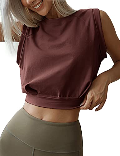 ANGGREK Crop Top Athletic Shirts für Frauen Yoga Workout ärmellose Sommertops Y20K Fashion Tank Kleidung Braun von ANGGREK
