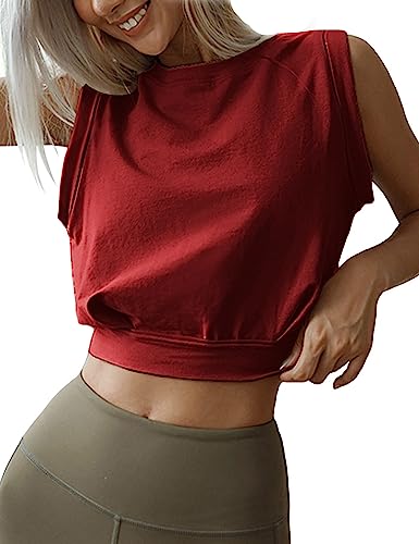 ANGGREK Crop Top Athletic Shirts für Frauen Yoga Workout ärmellose Sommertops Y2K Fashion Tank Kleidung (2-Rot,Medium) von ANGGREK