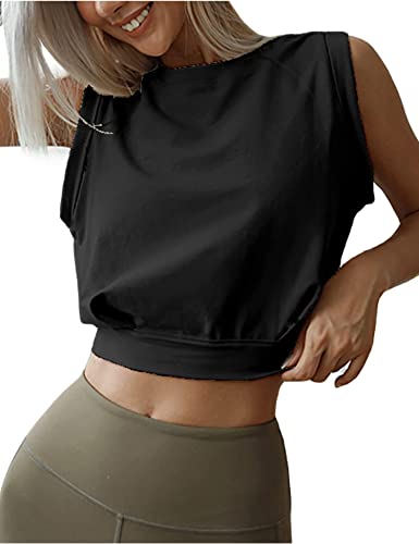 ANGGREK Crop Top Athletic Shirts für Frauen Yoga Workout ärmellose Sommertops Y5K Fashion Tank Kleidung Schwarz von ANGGREK