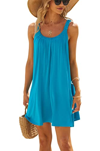 ANGGREK Damen Badeanzug Bikini Cover Ups Strand Cover Ups Kleider Sommer Swing Kleider,Blau,XL von ANGGREK