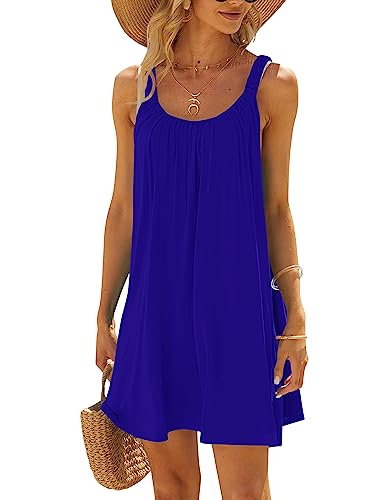 ANGGREK Damen Badeanzug Cover Ups Strandkleid Coverups Lässiges Sommer Tankkleid,Königsblau,L von ANGGREK