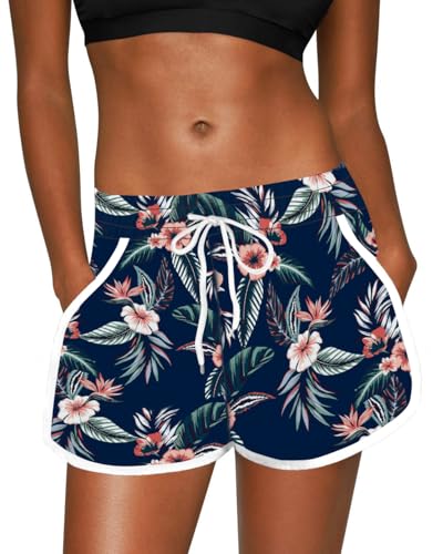 ANGGREK Damen-Badeshorts, Sommer-Blumenmuster, Strand-Boardshorts, schnell trocknende Badehose mit Taschen von ANGGREK