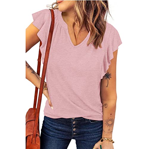 ANGGREK Damen Casual V-Ausschnitt Rüschen Flügelärmel Tank Top Sommer Sexy Lose Bluse Plus Größe Ärmelloses T-Shirt von ANGGREK