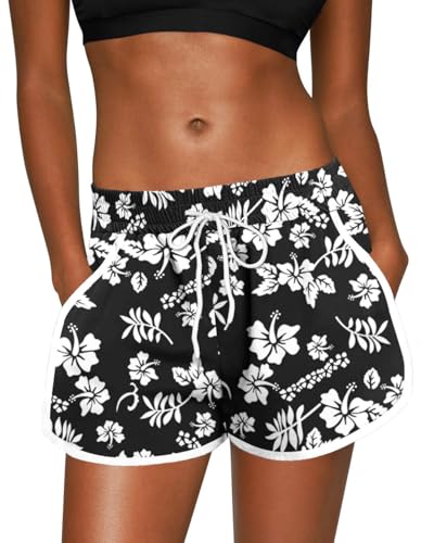 ANGGREK Damen Sommer-Strand-Boardshorts mit Blumenmuster und Taschen, Badehose von ANGGREK