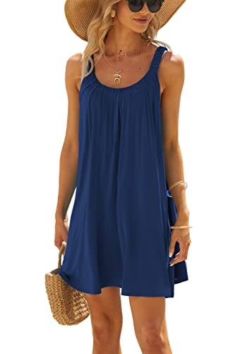 ANGGREK Damen Strand Badeanzug Badeanzug Kleid Bademode Beachwear Sommer Neckholder Kleid,Marine,M von ANGGREK