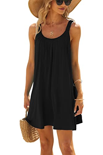 ANGGREK Damen Strand Badeanzug Kleid Bademode Beachwear Sommer Neckholder Kleid,Schwarz,M von ANGGREK