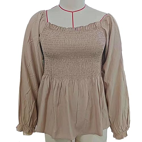 Damen Tops Casual Langarm Quadratischer Ausschnitt Gesmokte Rüschen Tuniken Babydoll Bluse Dressy Shirt für Frauen von ANGGREK