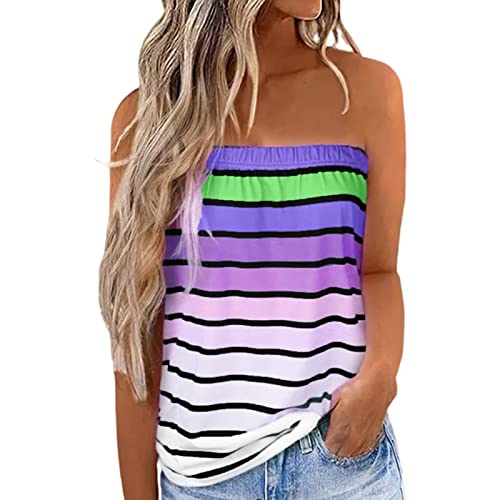 ANGGREK Gestreiftes Röhrenoberteil für Damen sexy trägerloses Tanktop lockeres Bandeau ärmelloses rückenfreies Hemdbluse Sommerurlaub, Lila, L von ANGGREK