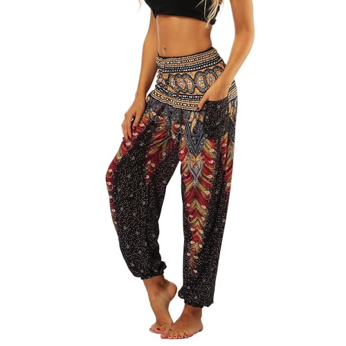 ANGGREK Haremshose für Damen, hoch taillierte Yoga-Casual-Palazzo-Hippie-Boho-Hose von ANGGREK