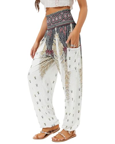 ANGGREK Haremshose für Damen, hoch taillierte Yoga-Casual-Palazzo-Hippie-Boho-Hose von ANGGREK