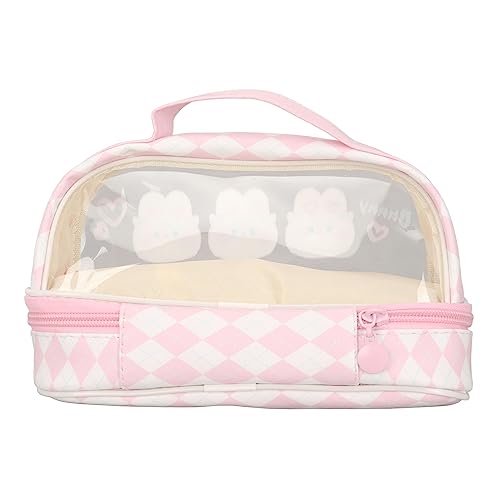 ANGGREK Niedlicher Hasen Stiftemäppchen Hasen Federmäppchen Kawaii Hasen Kosmetiktasche Doppellagig Wasserdicht Transparent mit Tragegriff für Schulmaterialien Make-up Aufbewahrung von ANGGREK