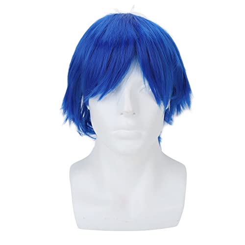 Cosplay Perücke, ANGGREK Kurze Flauschige Männer Natürliche Modische Anime Cosplay Party Kostüm Synthetische Haarperücke Männer Kurze Perücke Blau von ANGGREK