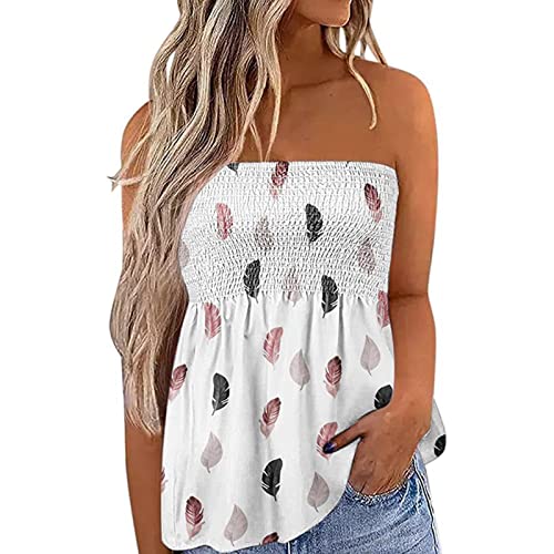 Damen Sexy Tube Top Ärmellos Rückenfrei Oberteile Sommer Schulterfrei Bandeau Trägerloses Böhmen Casual Tank Bluse Strand Blumenprint Shirt von ANGGREK