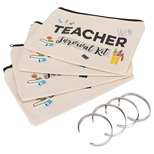 Geschenke Zur Wertschätzung von Lehrern, 4-teiliges Armband-Set aus Edelstahl mit 4 Make-up-Beuteln, Ideal für die Wertschätzung von Lehrern von ANGGREK