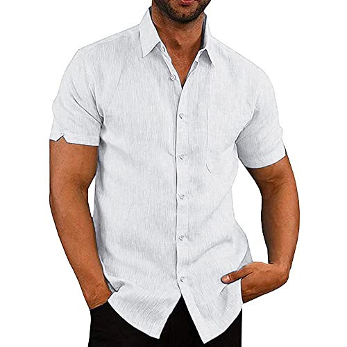 ANGGREK Herren Kurzarm Hemd Sommerhemd Freizeithemd mit Brusttasche Regular Fit Men Shirts, XL, Weiß von ANGGREK