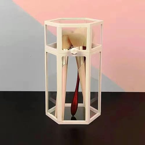 Make-up-Pinselhalter, Organizer, Tragbare Staubdichte Aufbewahrungsbox mit Wasserdichtem Clamshell-Design für Frauen (Weißes Sechseck) von ANGGREK