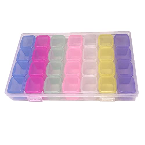 Nagelspeicherbox Nagelspitze Organizer Perlenbehälter 28 Gitter Transparentes Design Separater Deckel für Nagelspitzen Glitzer -Strasssteine (Bunte 28 Gitter) von ANGGREK