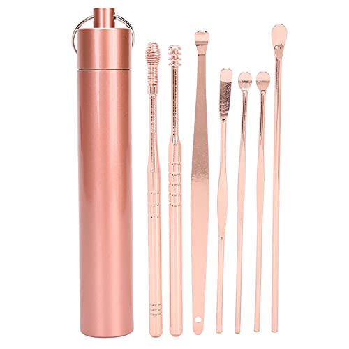 Ohrstäbchen, ANGGREK 8 PCS Edelstahl Spiral Ohrenschmalz Reiniger Kürette Set Tragbarer Ohrenstäbchen Löffel Ohrenschmalz Entfernung Werkzeugset Ohrreinigungswerkzeug Set mit(Roségold) von ANGGREK